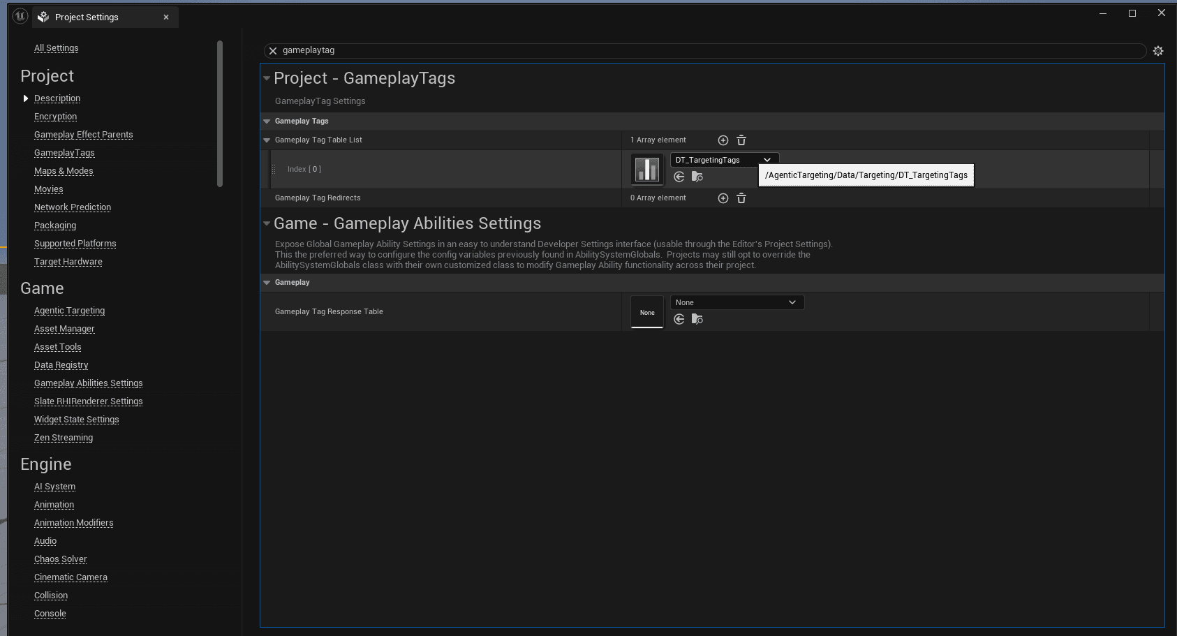 GameplayTags configuration