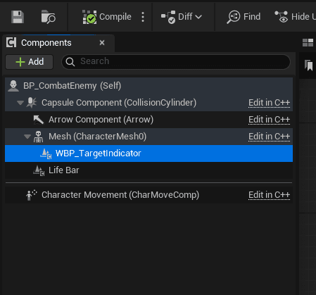 Widget component on enemy
