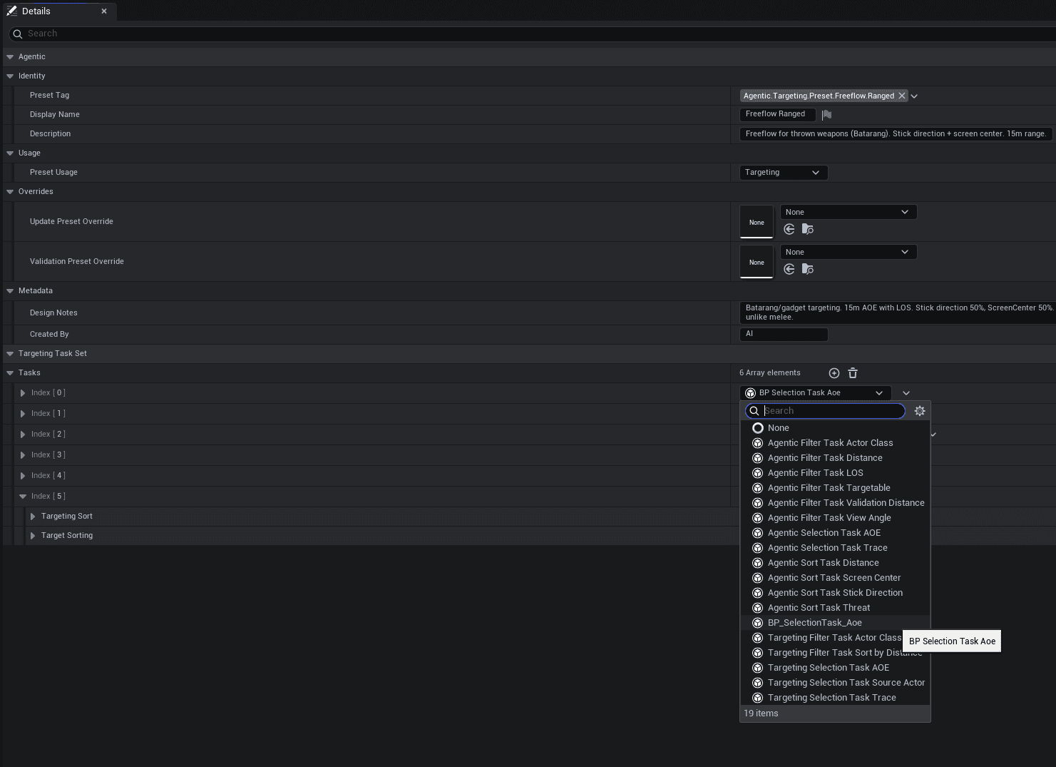 Selecting Task in Preset