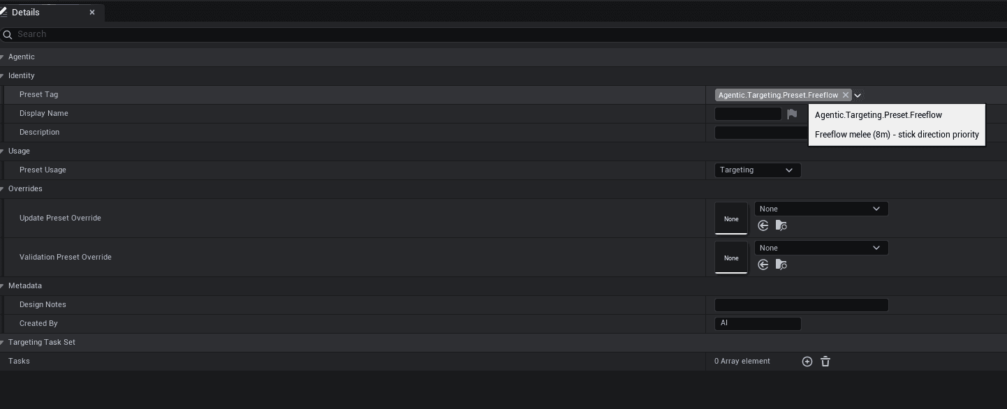 Set preset tag in Details panel