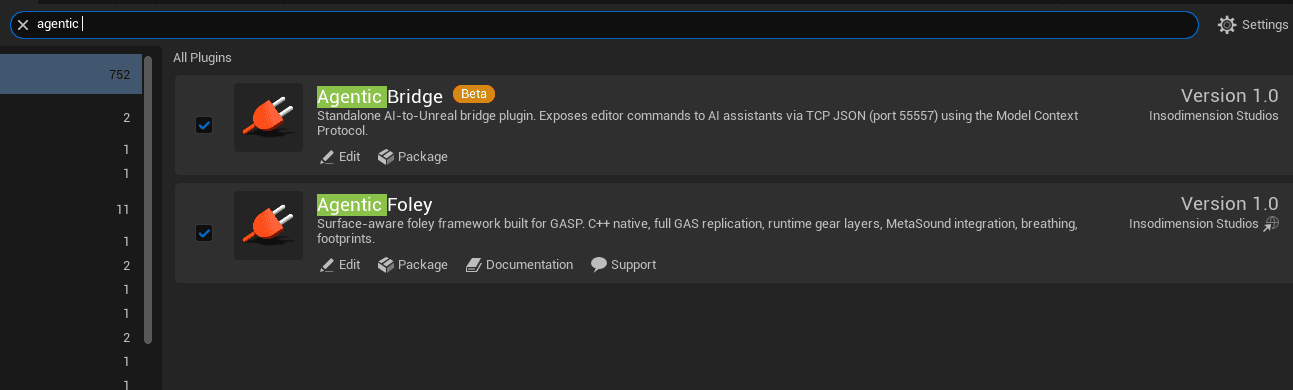 AgenticGASP plugin enabled in the Plugins panel