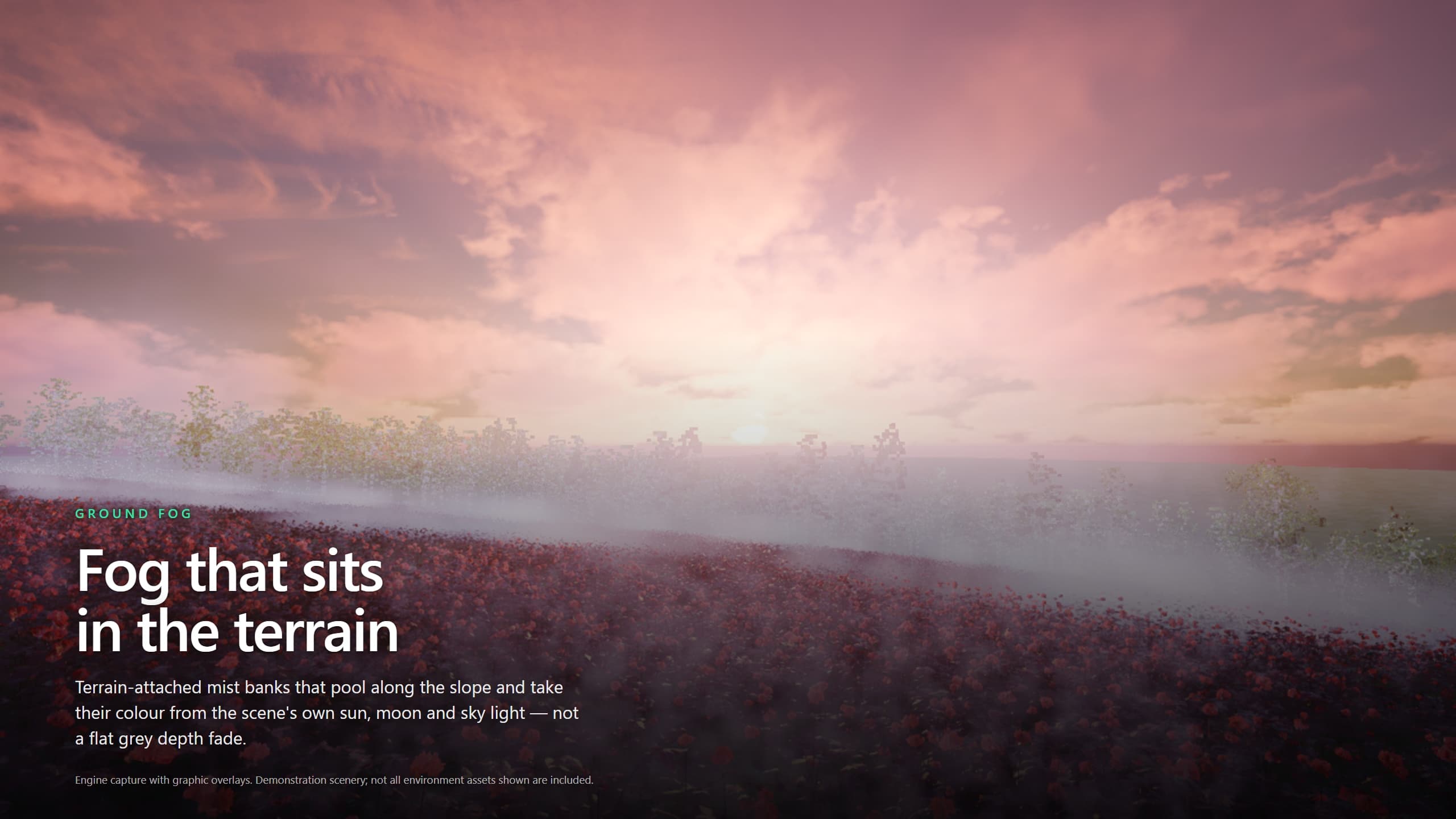 Terrain-relative ground fog rendered with Agentic Atmos