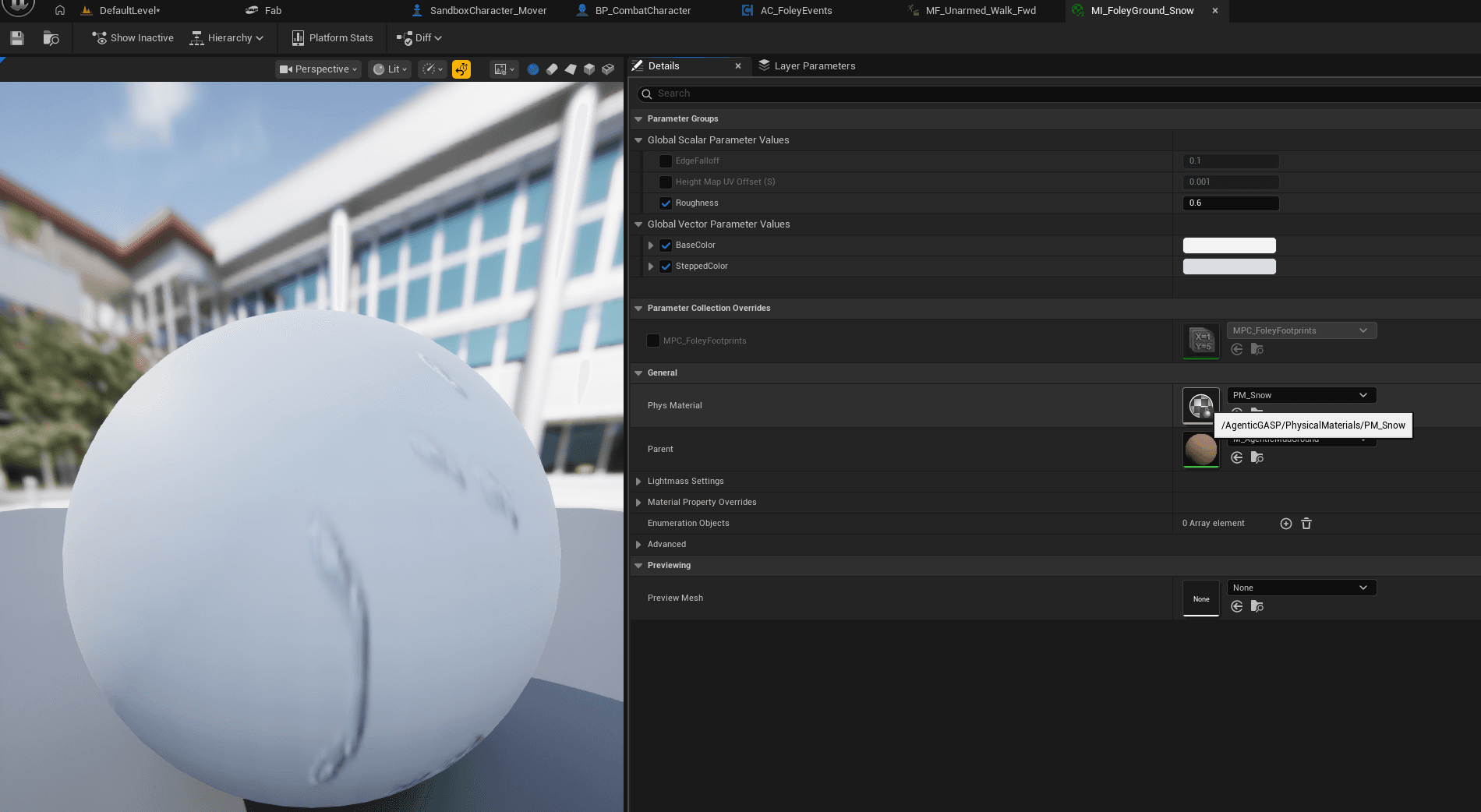 Physical material assignment in mesh details
